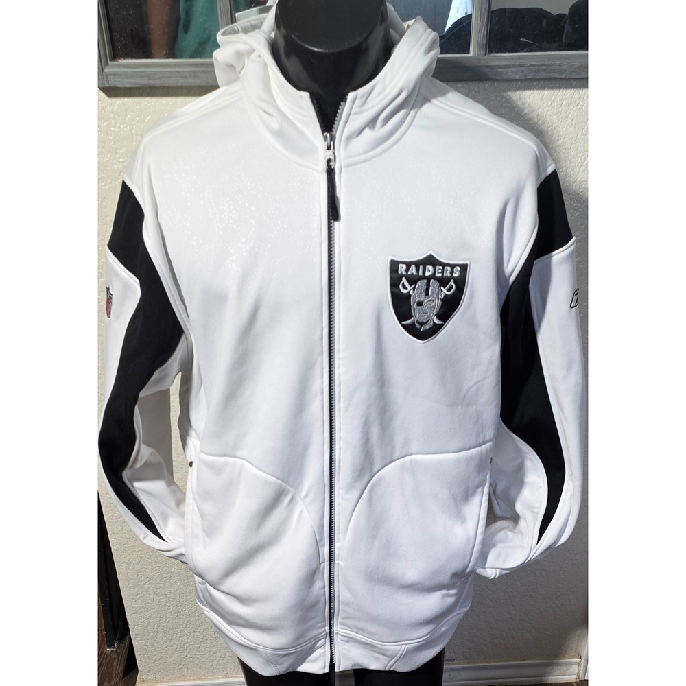 Reebok NFL Onfield Oakland Raiders Full Zip Hoodie White Black Mens Large